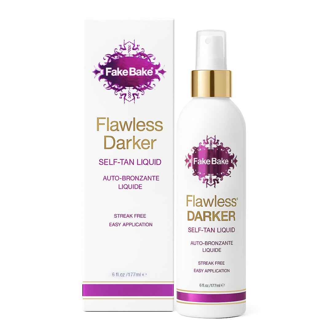 Fake Bake Flawless Darker Self-Tanning Liquid Streak-Free, Long-Lasting Natural Glow For All Skin Tones - Sunless Tanner Includes Professional Mitt For Easy Application, Black Coconut Scent - 6 oz