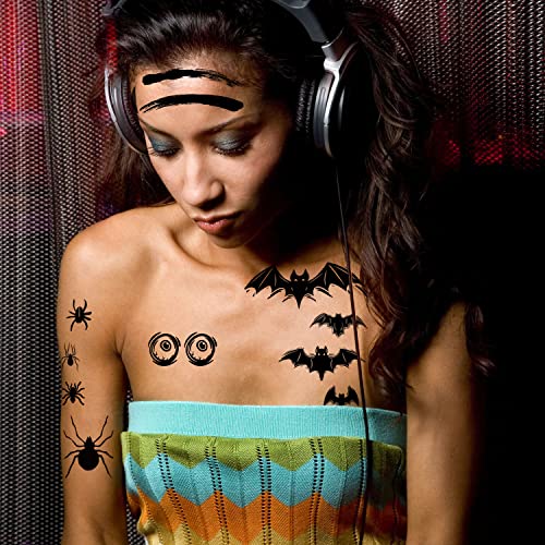 Kotbs Halloween Temporary Tattoos - 12 Sheets Spider Bat Pumpkin