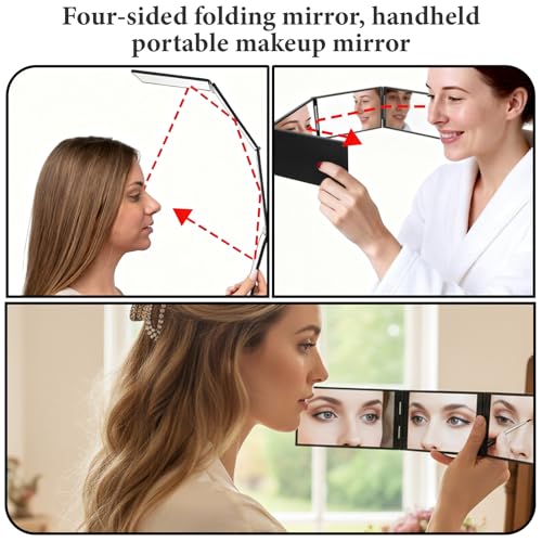 Vin Beauty 4-Way Foldable Handheld Makeup & Haircut Mirror, Portable 360° Self-Grooming Tool