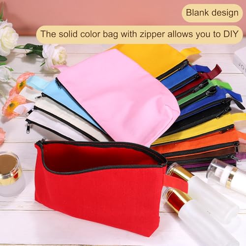 uxcell Canvas Makeup Bags, 10 Pcs Travel Cosmetic Bags Bulk, Multipurpose Plain Toiletry Zipper Pouches Blank DIY Craft Bags Pencil Bag for Women Teens, Dark Red