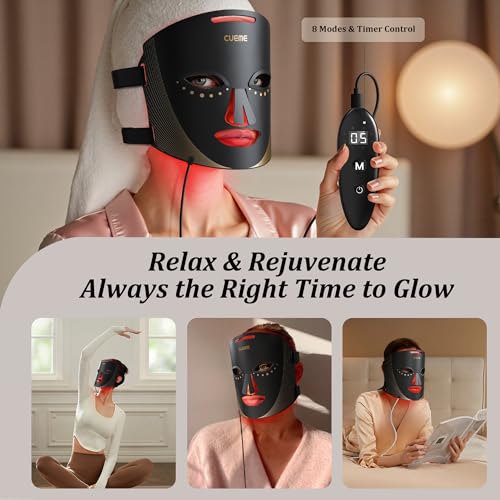CUEME Red Light Therapy Mask - FDA-Cleared LED for Wrinkles & Acne