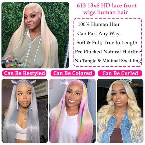 26 Inch 613 13x6 Lace Front Wig Human Hair 200 Density 613 Lace Front Wig Human Hair Straight Blonde Wig Human Hair 13x6 HD Lace Frontal Wigs Human Hair Pre Plucked With Baby Hair