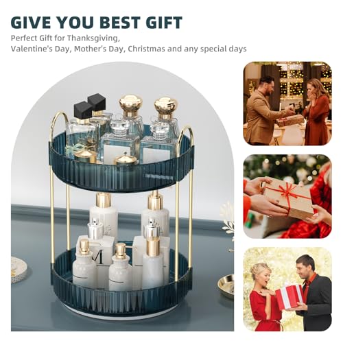 360° Rotating Makeup Organizer - 2-Tier Cosmetic Holder in Blue