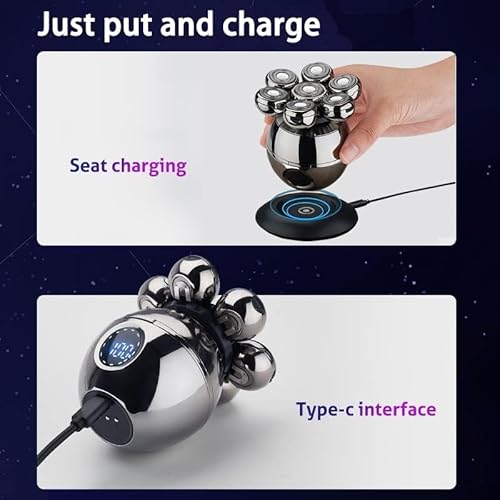 Upgrade 7 Heads Men¡¯s 5-in-1 Electric Head Shaver for Bald Men,Multifunctional Electric Razor for Men£¬Cordless Rechargeable Travel Groomin Hair Trimmer Kits,Black