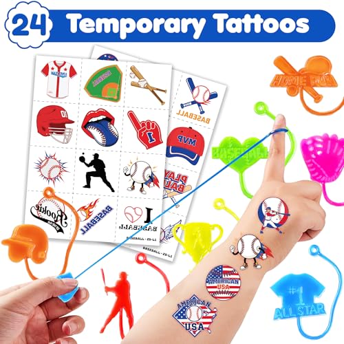 48 Pc Baseball Party Favors - Sticky Hands & Tattoos