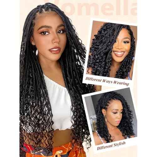 Goddess Box Braids Crochet Hair for Women 14 Inch 8 Packs Boho Crochet Box Braids with Curly Ends Bohemian Pre-looped Braiding Hair Extensions(14inch,1B)