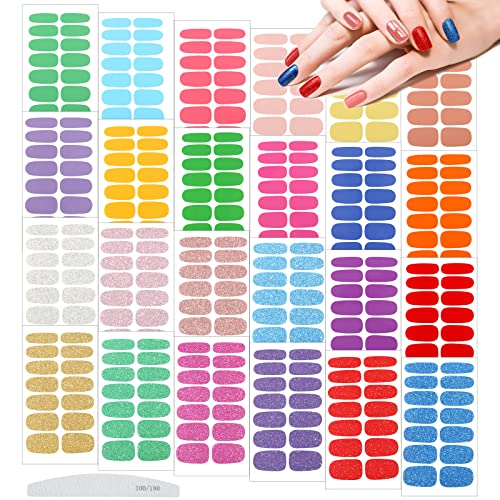 Maitys 336 Pieces 24 Sheets Full Nail Stickers Fall Nail Wraps Nail Polish Strips Self Adhesive Gel Nail Decal Manicure Kits with Nail File for Women Girls Nail Decor(Bright Style,Bright Color)