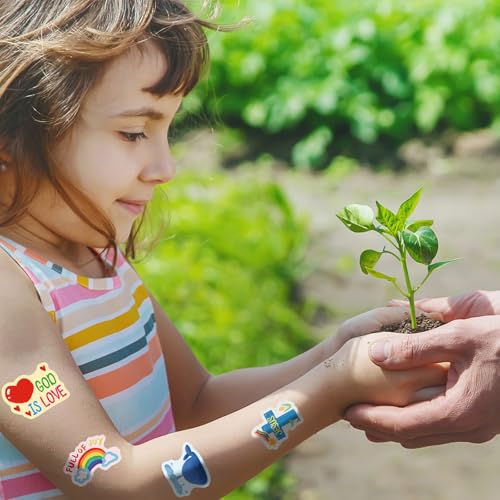 Fancy Land 140Pcs Religious Tattoos for Kids Temporary Christian Easter Tattoo Sheets Individual Bible Verse Body Sticker Costume Accessories for Catholic Party Decoration Favors Sunday School Crafts