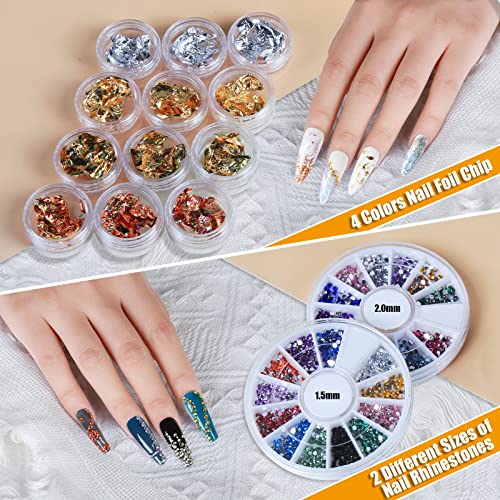 Teenitor Nail Pen Designer,Stamp Nail Art Tool with 15pcs Nail Painting Brushes, Nail Dotting Tool, Nail Foil, Manicure Tape, Color Rhinestones for Nails-Black