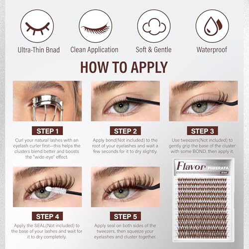 PHKERATA Brown Lash Clusters - Wispy C Curl Eyelash Extensions, 8-18mm, 132Pcs