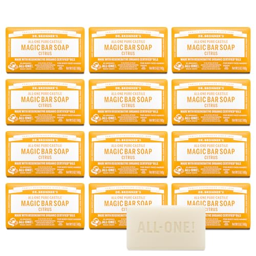 Dr. Bronner's Pure-Castile Magic Bar Soaps - Made with Regenerative Organic Certified Oils - For Face, Body, Hair- Vegan Soap Bars for Men & Women - Citrus, 12 pack, 5 oz