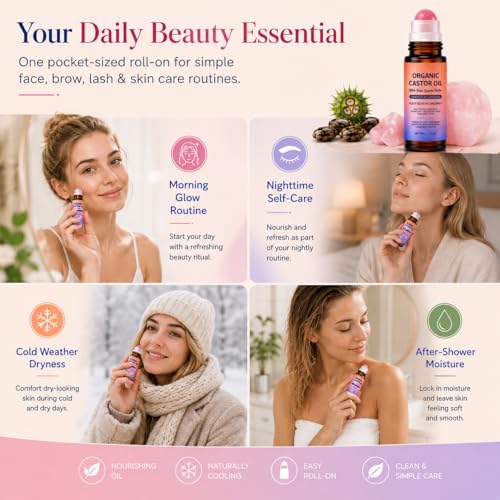 Organic Castor Oil with Rose Quartz Roller Ball