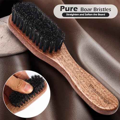 Beard Brush, 100% Real Wild Boar Bristle Walnut Wood Beard & Mustache Comb Brush for Men¡¯s Beard Grooming and Care, Gift for Men to Straighten and Promote Beard Growth