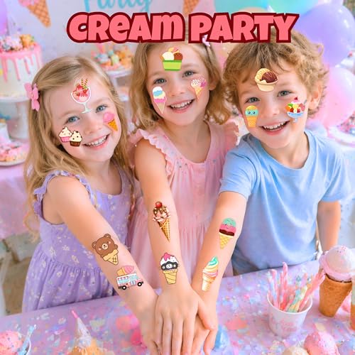 96 Ice Cream Temporary Tattoos for Kids - Pre-Cut