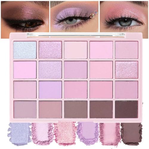 20 Nude Brown Pink Matte Shimmer Eyeshadow Palette for Eye Makeup,High Pigmented Beige Purple Tan Eye Shadow Primers Powder Palet de sombras de ojos (04# Light Lavender)