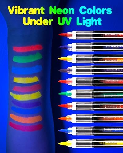 UV Glow Face Paint Markers - 10 Neon Colors, Waterproof