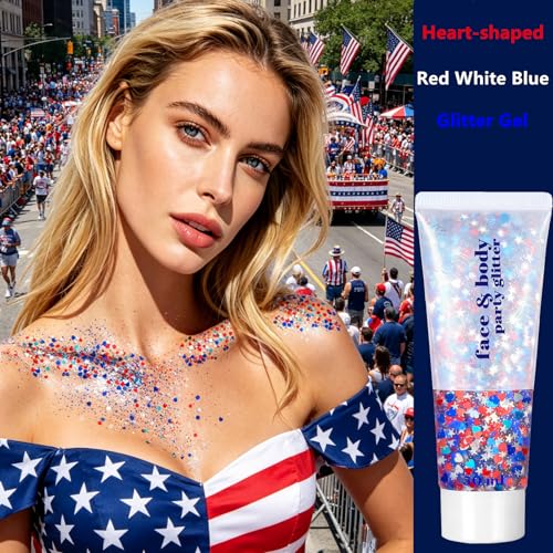 Go Ho Patriotic Red White and Blue Body Glitter Gel for 4th of July