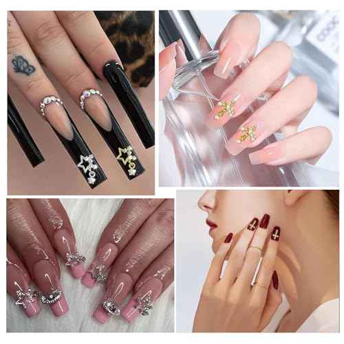 88 Pcs Silver Gold Nail Charms and Gems,Luxury Zircon Kitty cat Nail Crown Planet Snake Star Cross Nail Charms Rhinestones Alloy Nail Decoration 3D Nail Charms Y2k for Nail Art DIY Jewel Accessories