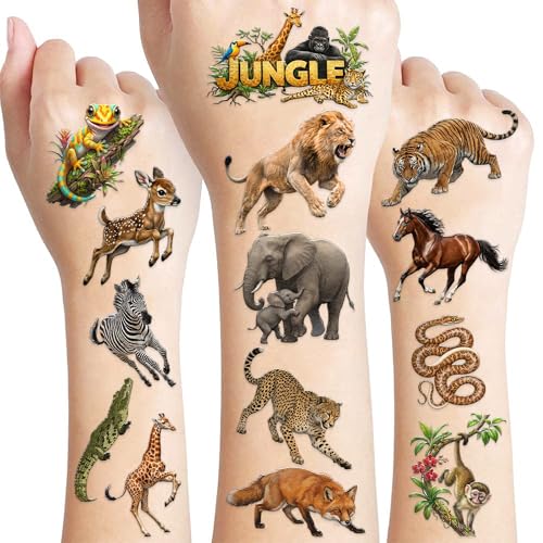 96 PCS Jungle Animal Temporary Tattoos for Kids
