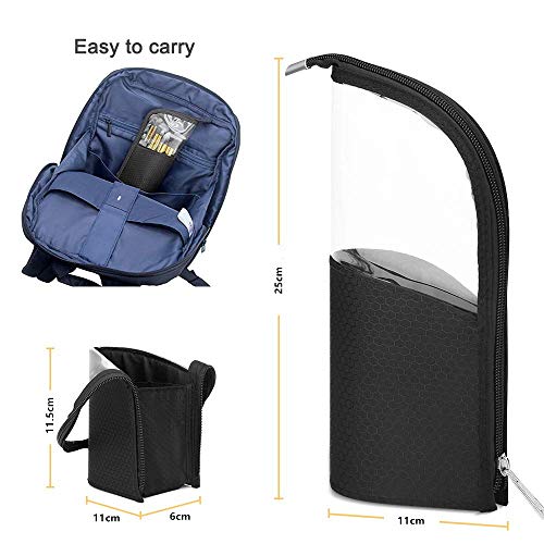 Travel Make-up Brush Holder Organizer Bag£¬Clear Plastic&Oxford Cosmetic Zippered Case£¬Portable Waterproof Stand-Up Makeup Brush Pouch, Professional Artist Small Toiletry Cup (Black)¡¦