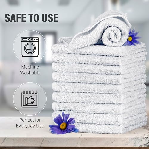 Cotton Washcloths 12x12 in, 10 Pack, Absorbent White