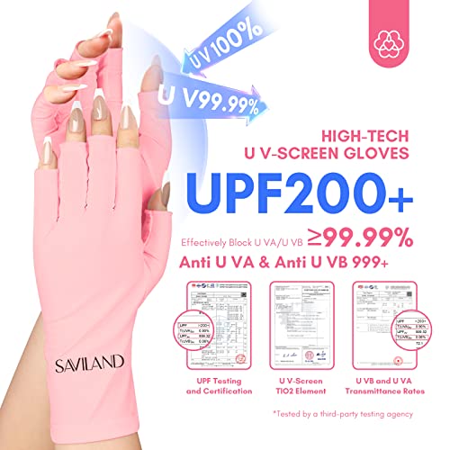 SAVILAND UPF 200+ UV Protection Gloves for Gel Manicures - Pink (One Size)