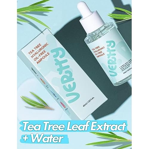 Vertty Tea Tree Hyaluronic Oil Free Ampoule | Hydrating, Moisturizing, Redness Relief Serum | Blemish Skin Corrector Serum | Non-Comedogenic Moisturizer for face | Long-lasting Hydration (1.5oz)