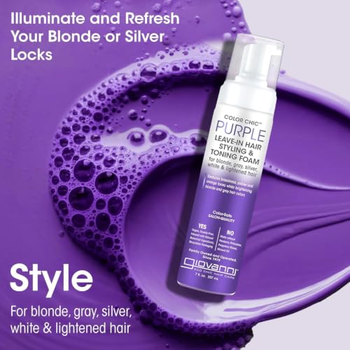 GIOVANNI Purple Leave-In Toning Foam for Blonde & Gray Hair, 7 fl oz
