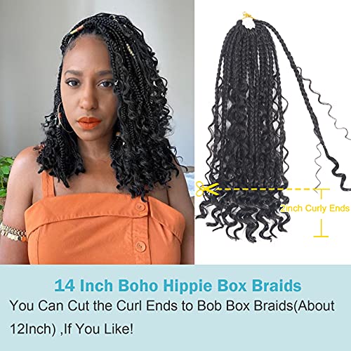 Goddess Bohemian Box Braids Crochet Hair - 14 Inch Curly Ends, 8 Packs Synthetic Braiding Hair Extensions for Black Women (14 Inch, 1B)