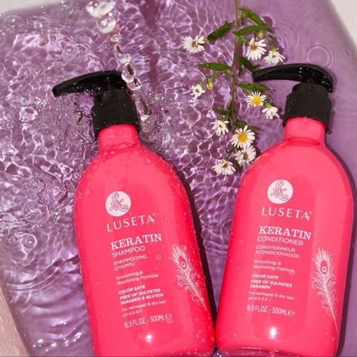 Luseta Keratin Shampoo & Conditioner Set for Damaged Hair 16.9 Fl Oz + 1.01 Fl Oz Pack of 4