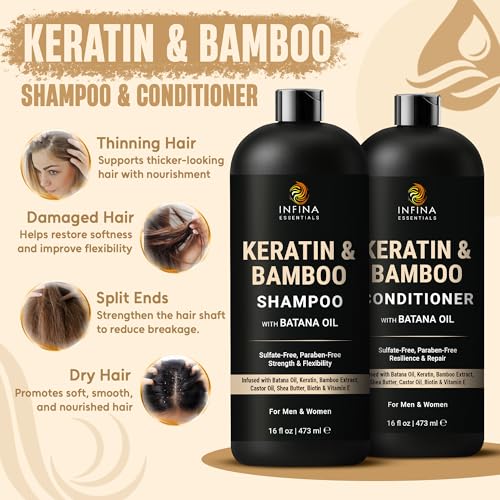 Keratin Shampoo & Conditioner Set - Frizz Control, 16 fl oz Each