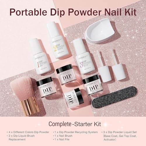 AZUREBEAUTY Dip Powder Nail Kit Starter - Nude Glitter DIY Manicure Set