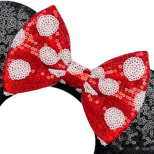 Handmade Sparkly Mouse Ears Headband for Adults & Kids | Upgraded Wide Band |Velvet Non-Slip Band, All-Day Comfort