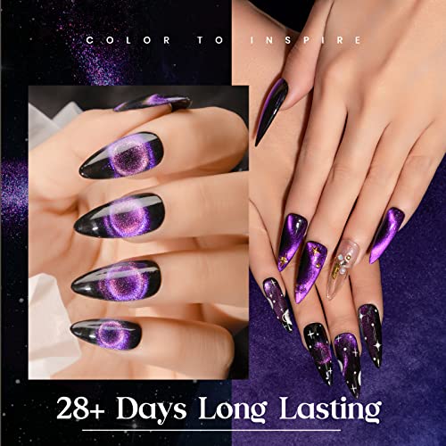 MIZHSE 9D Cat Eye Gel Nail Polish 10ml, Holographic Galaxy Cateye Magnetic Nail Polish Gel, Magic Chameleon Manicure Set(Purple)