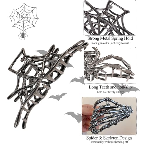 Spider Web Skeleton Hair Claw Clips - Set of 3