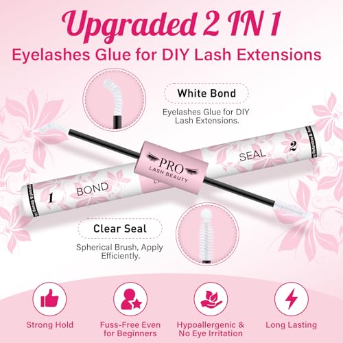 PRO LASHBEAUTY Lash Bond and Seal Waterproof 10ML Eyelash Bond and Seal Lash Glue for Lash Clusters 72 Hours(10ml,5ml Bond & 5mlClear Seal)
