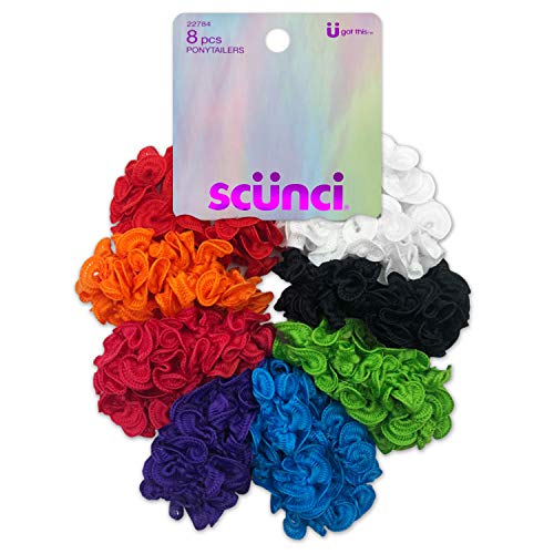 Scunci Ruffle Ponytailers, Bright Colors, 8-Count per Pack (1-Pack)