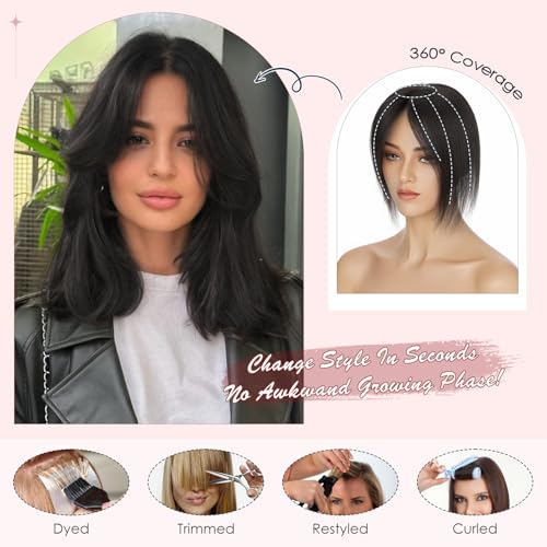 Human Hair Topper with Bangs for Thinning Hair | Clip-In