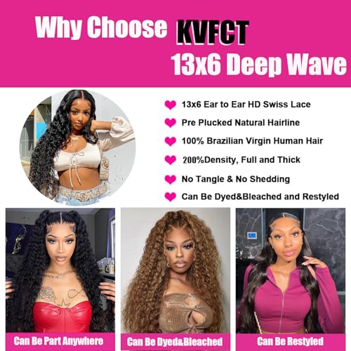 KVFCT 13x6 HD Lace Front Wig Deep Wave Human Hair 30"