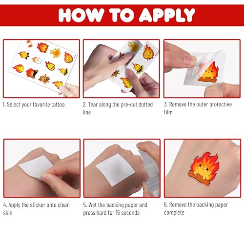 106 PCS Funny Fire Temporary Tattoos Birthday Party Decorations Supplies Favors Flame Firefighter Bonfire Camping Fire Themed Decor Stickers For Girls Boys Gift School Prizes Rewards