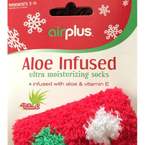 Airplus Aloe Infused Ultra Moisturizing Socks - Holiday Colors - Pack of 3 Pairs - Colors Will Vary