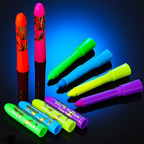 Glow in the Dark Face Paint Crayons - 24 Neon UV Body Makeup Set