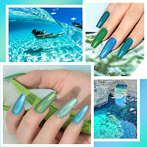 RARJSM Holographic Gel Nail Polish Set - 6PCS Turquoise Green