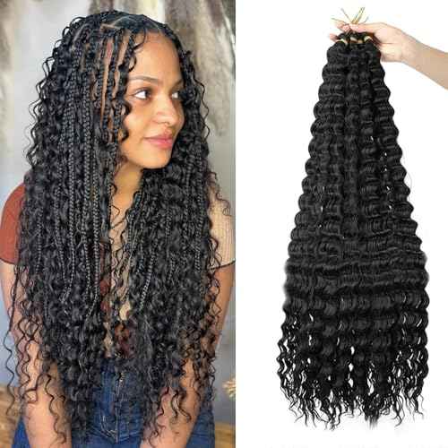 24 Inch Deep Wave Braiding Hair Extensions for Goddess Braids 30% Human Hair Mixed Crochet Braiding for Boho Box Braids Black Ocean Wave Crochet Hair 1B# Pack of 6