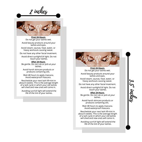 Lash Lift + Tint Aftercare Instruction Cards | 50 Pack | 2 x 3.5¡± inches Business Card Single Side | Eyelash Lift and Tint Kit at home diy aftercare supplies | White with Lash Photo Design