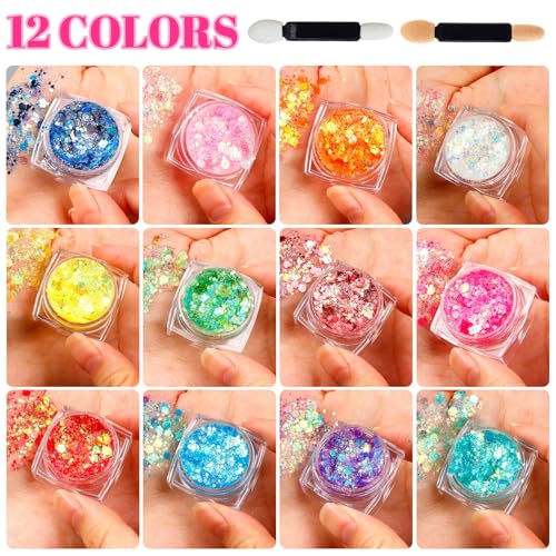 12 Colors Glow in The Dark Glitter Gel - UV Body Face Makeup