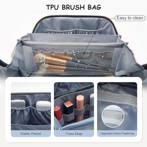 BOYATU A-1-Blue 3-Piece Travel Makeup Bag Set - Waterproof Vegan Leather
