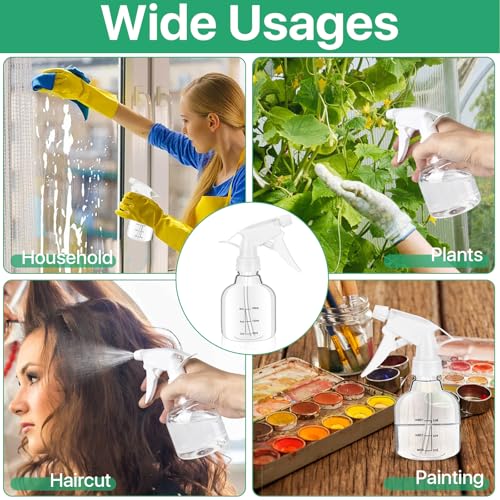 24 Pcs Empty Plastic Mini Spray Bottles 8oz, Adjustable Nozzle, Refillable for Hair, Plant, Kitchen, Bath, White