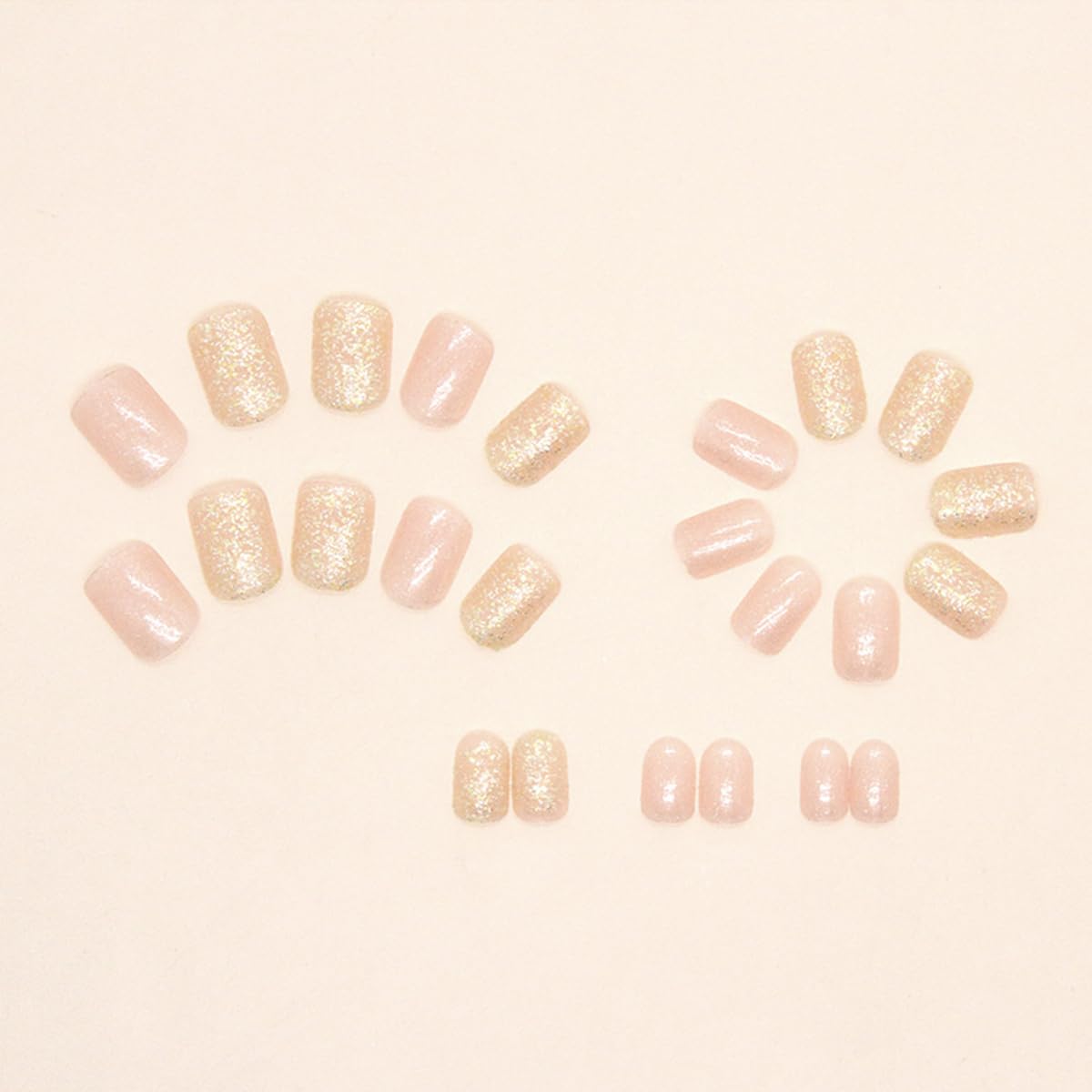 24Pcs Glitter Nude Press on Nails Short Square Fake Nails Glossy Glue on Nails Short False Nails Shiny Nail Art Decorations Artificial Full Cover Coffin Nails for Women DIY Acrylic Manicure Supplies