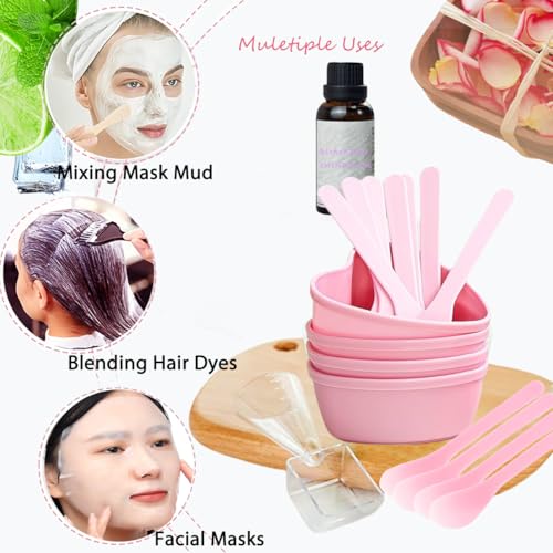 10 Sets Plastic Heart-Shaped Facial Mask Mixing Bowl with Spatula - Facemask Bowl DIY Skincare Tools for Women, Home & Professional Beauty Salon Use (Pink)